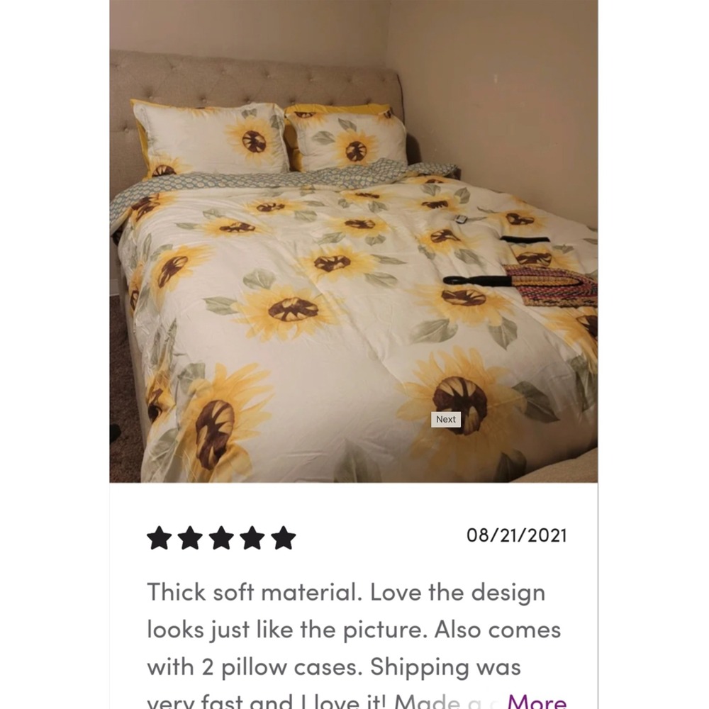 Mia Sunflower 100% Cotton Comforter Set Shams Queen Farmhouse Boho Cottagecore‎ - Picture 4 of 4